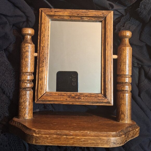 Vintage Vanity Mirror Wood Tabletop - Rustic Victorian Cottage - Picture 2 of 6